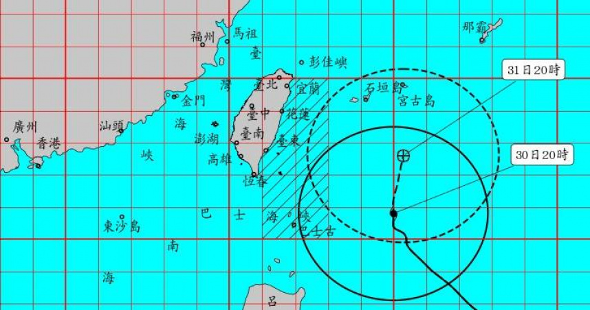 受到瑪娃颱風影響，台東縣政府30日晚間宣布，蘭嶼鄉、綠島鄉平均風力及陣風，已達停班停課標準。（圖／報天氣 - 中央氣象局臉書）